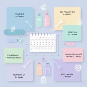 Timeline chart for maintenance frequency showing recommended waiting periods between different salon treatments.