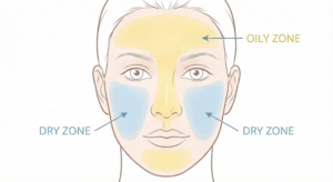 Diagram showing the T-zone area on a human face.