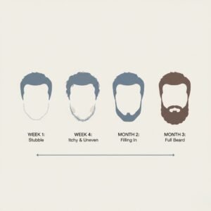 Infographic showing the different stages of facial hair growth over 3 months.