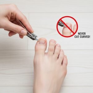 Correct technique to trim toenails straight across, a fundamental lesson in how to take care of your nails at home.