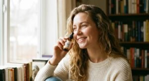 A woman with glowing skin using vitamin C for skin to achieve a radiant complexion.