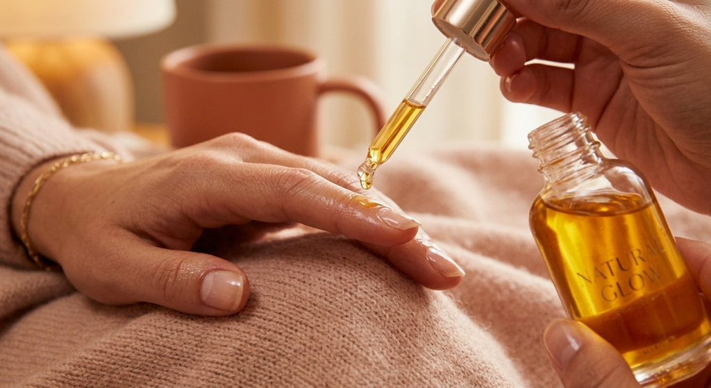 Applying translucent cuticle oil to healthy nails as part of the best nail care tips for hydration.