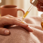 Applying translucent cuticle oil to healthy nails as part of the best nail care tips for hydration.